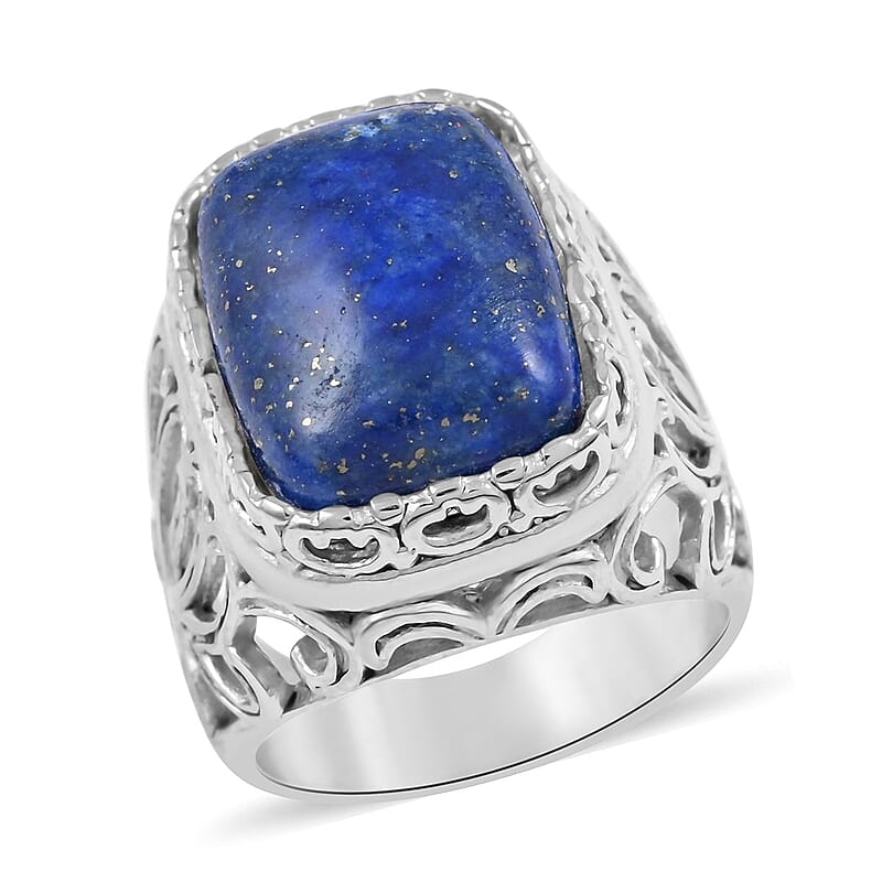Lapis Lazuli Solitaire Ring in Rhodium Over Sterling Silver (Size 10) 21.50 ctw