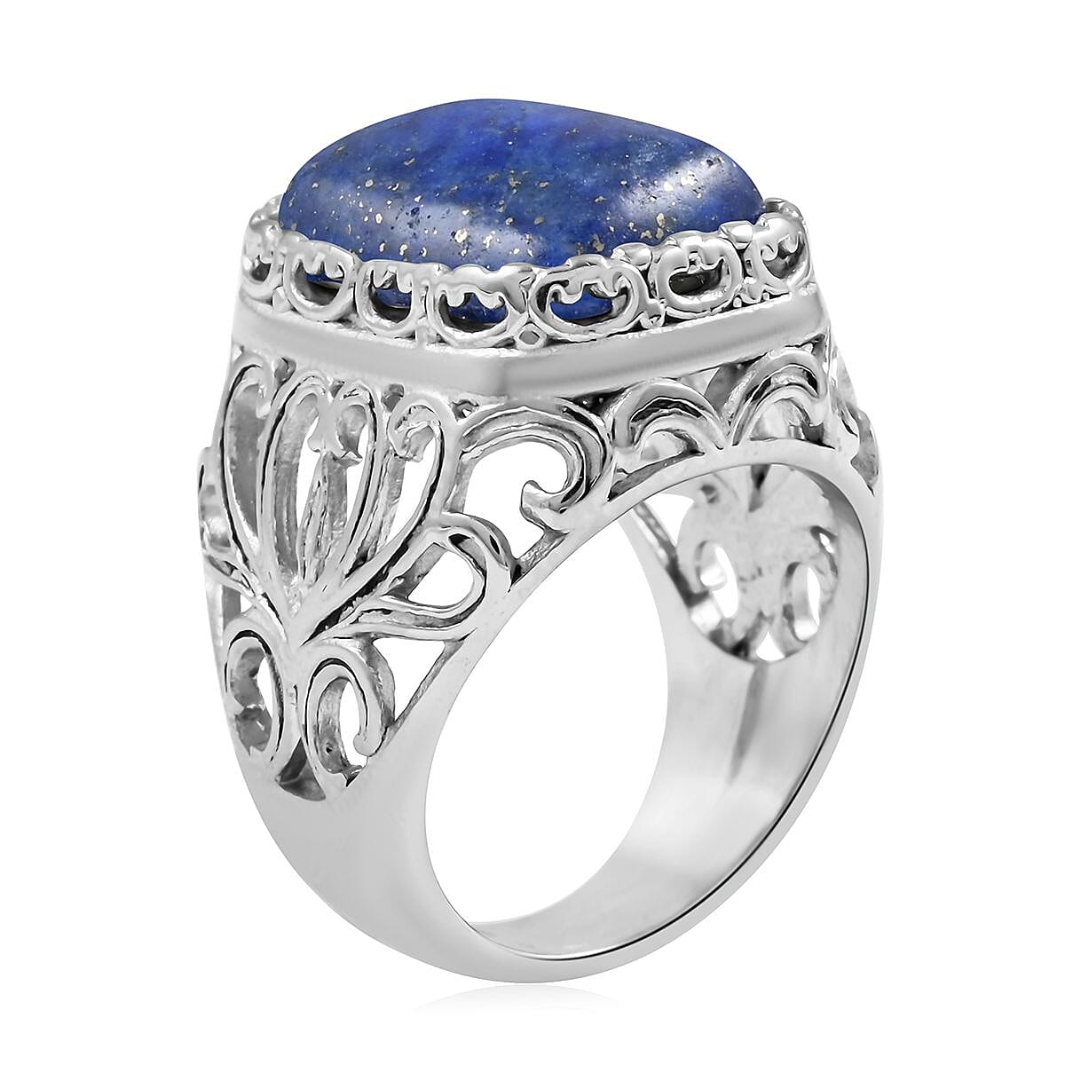 Lapis Lazuli Solitaire Ring in Rhodium Over Sterling Silver (Size 10) 21.50 ctw