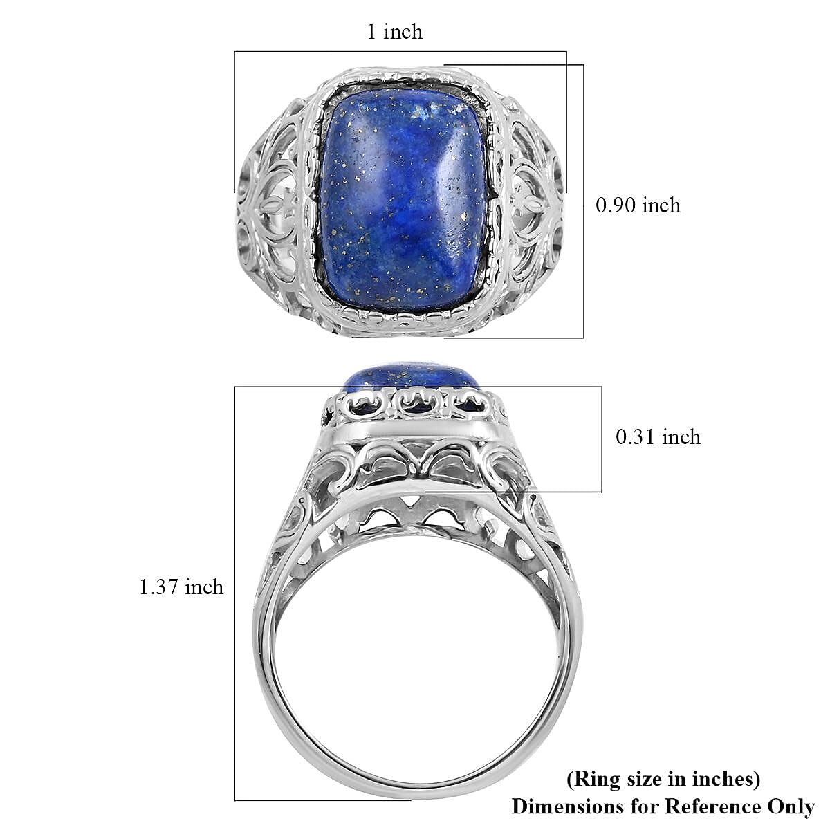 Lapis Lazuli Solitaire Ring in Rhodium Over Sterling Silver (Size 10) 21.50 ctw