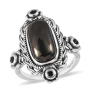 Artisan Crafted Elite Shungite and Thai Black Spinel Ring in Sterling Silver (Size 8.0) 2.40 ctw