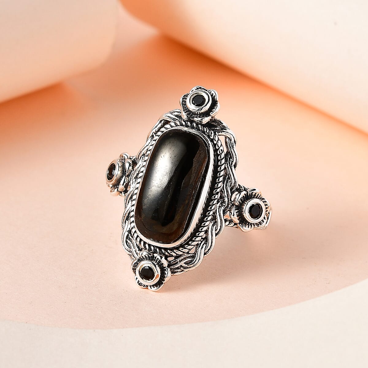 Artisan Crafted Elite Shungite and Thai Black Spinel Ring in Sterling Silver (Size 8.0) 2.40 ctw image number 1
