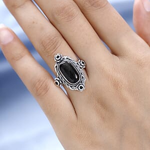 Artisan Crafted Elite Shungite and Thai Black Spinel Ring in Sterling Silver (Size 8.0) 2.40 ctw