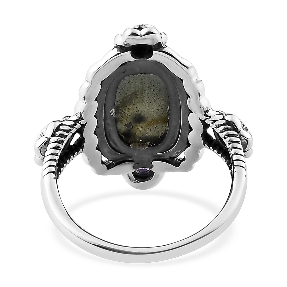 Artisan Crafted Malagasy Labradorite and African Amethyst Ring in Sterling Silver (Size 10.0) 5.25 ctw