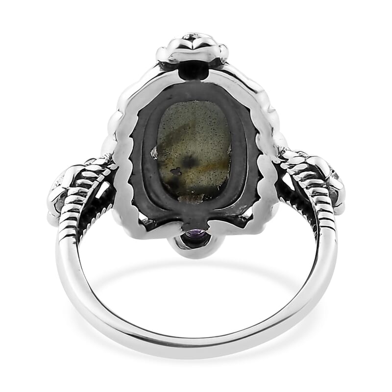 Artisan Crafted Malagasy Labradorite and African Amethyst Ring in Sterling Silver (Size 10.0) 5.25 ctw