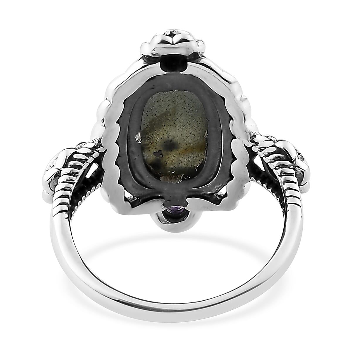 Artisan Crafted Malagasy Labradorite and African Amethyst Ring in Sterling Silver (Size 7.0) 5.25 ctw