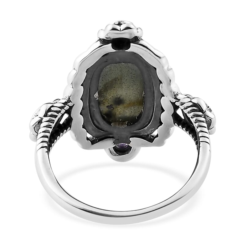 Artisan Crafted Malagasy Labradorite and African Amethyst Ring in Sterling Silver (Size 7.0) 5.25 ctw