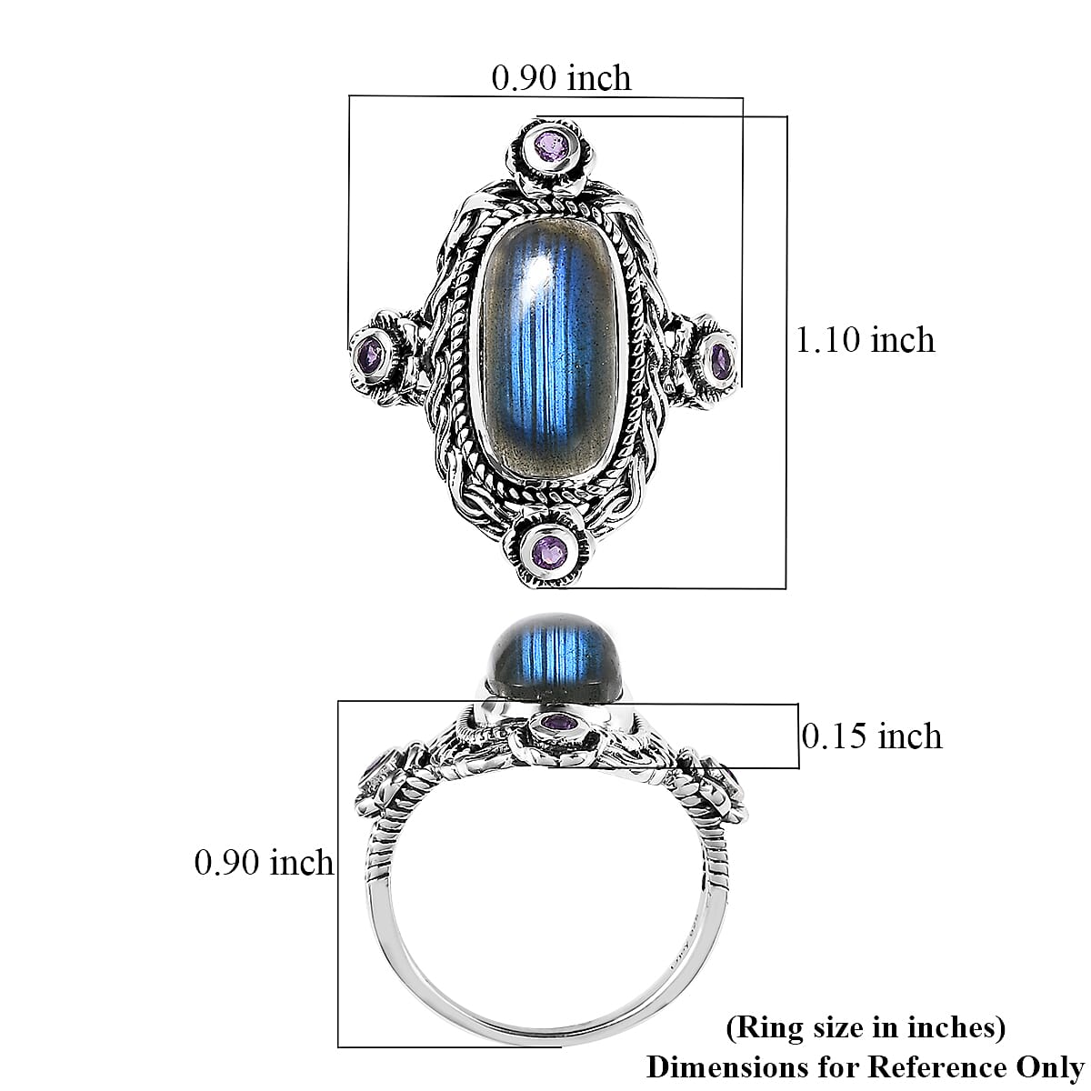 Artisan Crafted Malagasy Labradorite and African Amethyst Ring in Sterling Silver (Size 7.0) 5.25 ctw