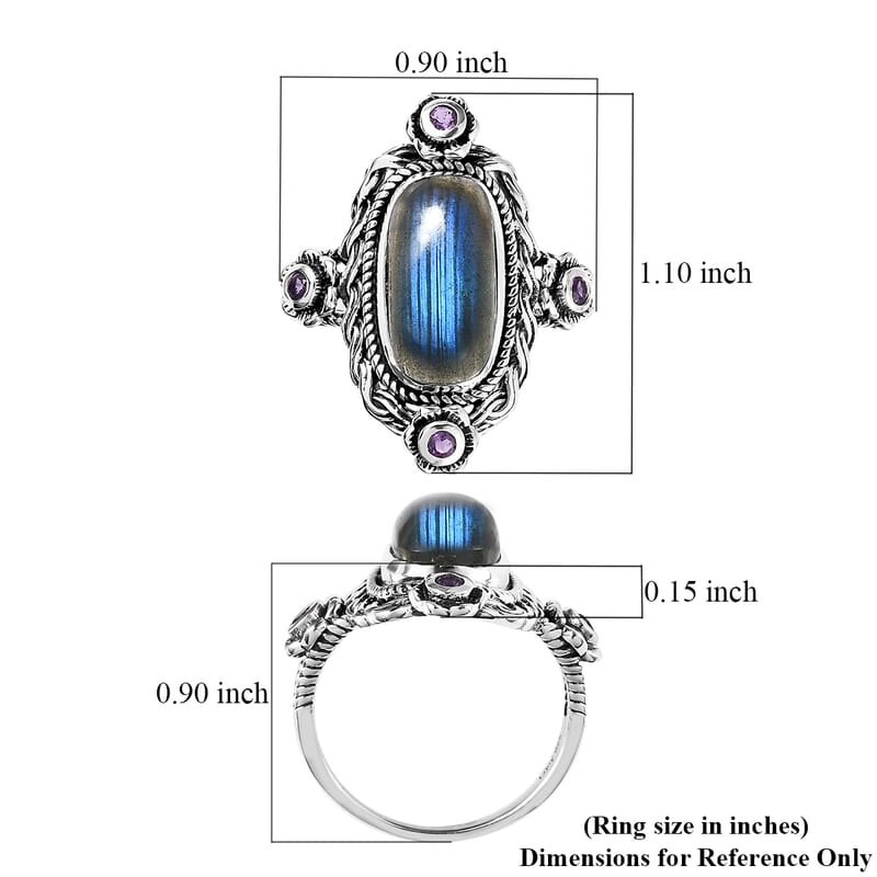 Artisan Crafted Malagasy Labradorite and African Amethyst Ring in Sterling Silver (Size 7.0) 5.25 ctw