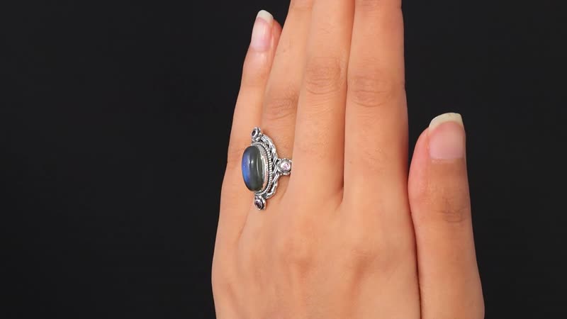 Larimar and Orissa Rhodolite Garnet Ring in Sterling Silver 4.85 ctw