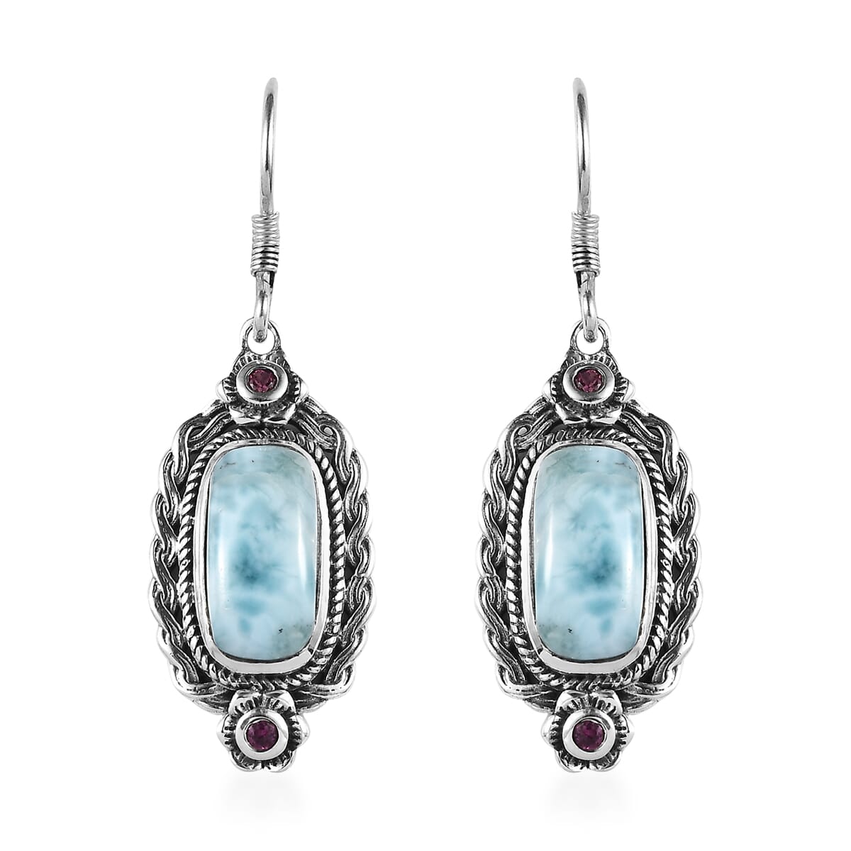 Artisan Crafted Larimar and Orissa Rhodolite Garnet Lever Back Earrings in Sterling Silver 8.60 ctw image number 0