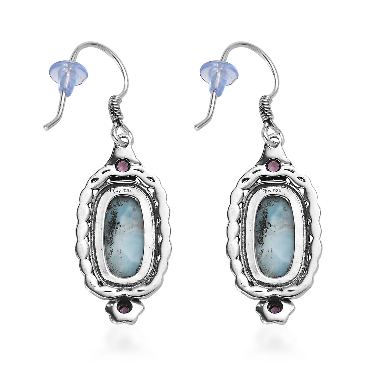 Artisan Crafted Larimar and Orissa Rhodolite Garnet Lever Back Earrings in Sterling Silver 8.60 ctw image number 3