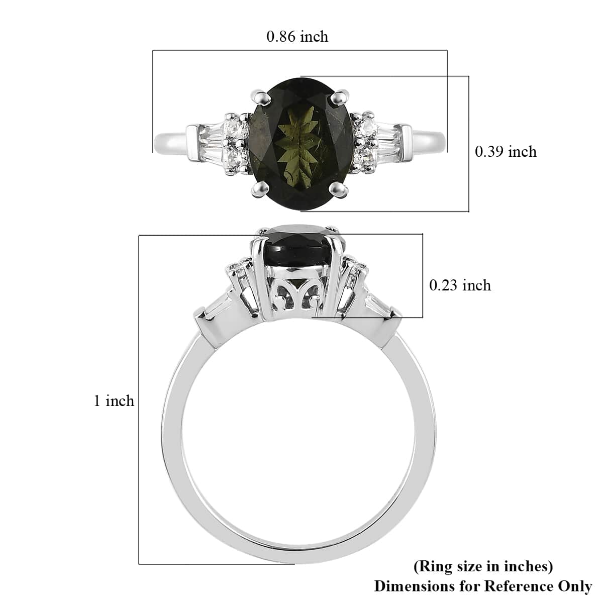 Premium Bohemian Moldavite and White Zircon Ring in Platinum Over Sterling Silver (Size 10.0) 1.85 ctw image number 5