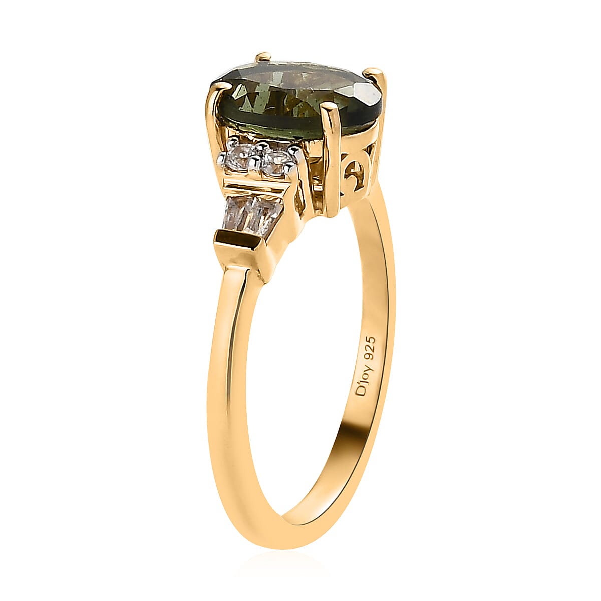 Premium Bohemian Moldavite and White Zircon Ring in Vermeil Yellow Gold Over Sterling Silver (Size 10.0) 1.85 ctw image number 3