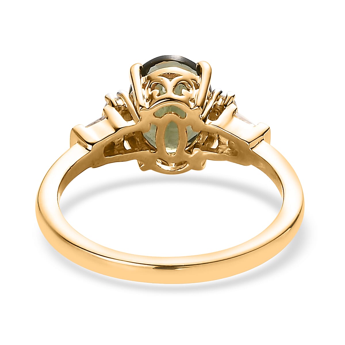Premium Bohemian Moldavite and White Zircon Ring in Vermeil Yellow Gold Over Sterling Silver (Size 10.0) 1.85 ctw image number 4