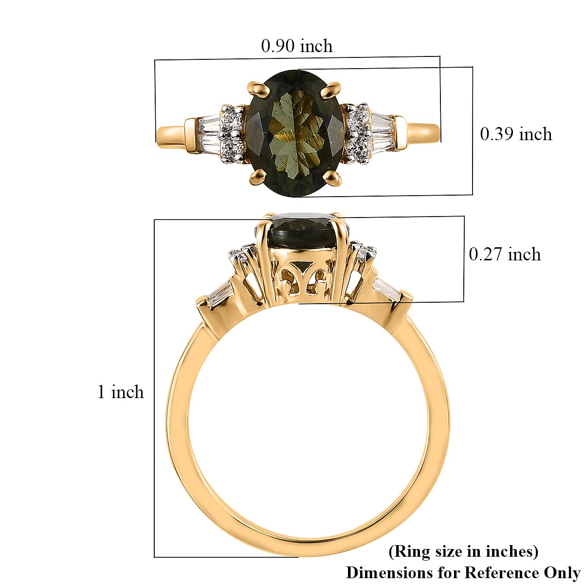 Premium Bohemian Moldavite and White Zircon Ring in Vermeil Yellow Gold Over Sterling Silver (Size 10.0) 1.85 ctw image number 5