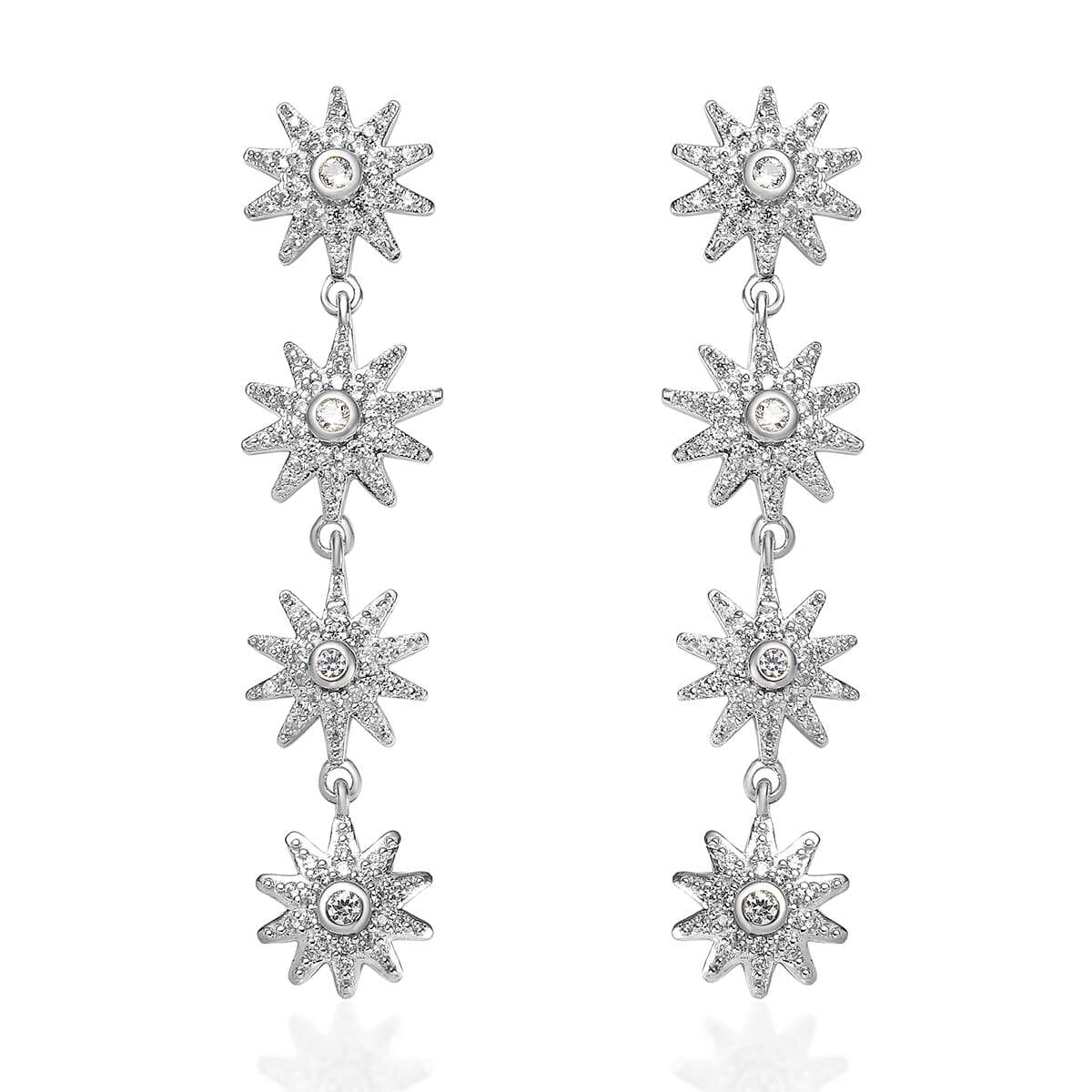 White Zircon Celestiial Suns Floral Drop Earrings in Platinum Over Sterling Silver 2.85 ctw image number 0