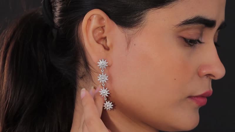 White Zircon Celestiial Suns Floral Drop Earrings in Platinum Over Sterling Silver 2.85 ctw
