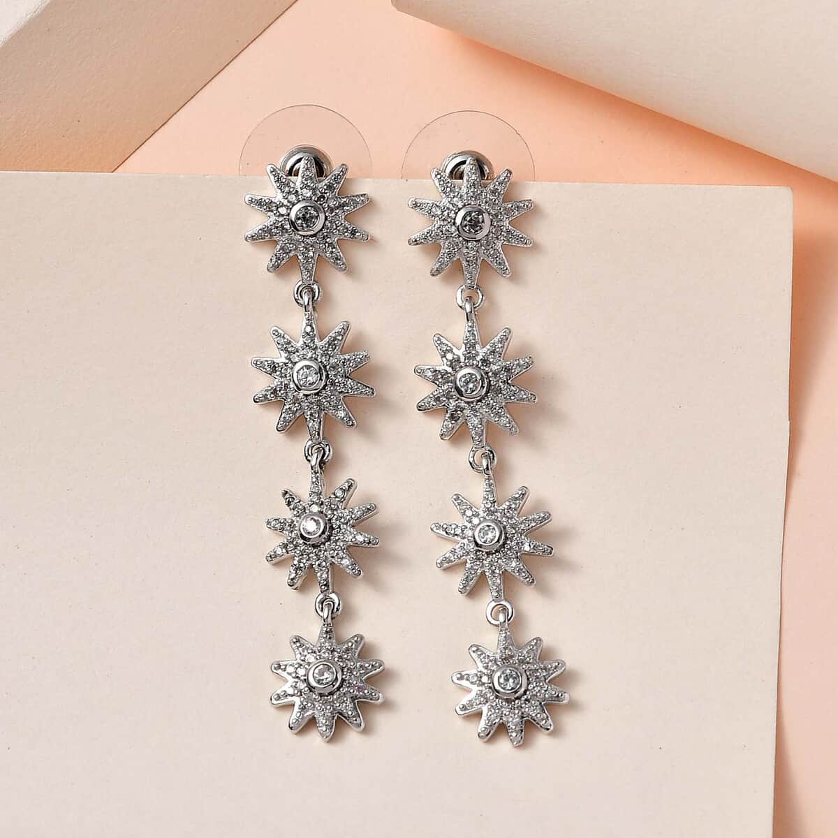 White Zircon Celestiial Suns Floral Drop Earrings in Platinum Over Sterling Silver 2.85 ctw image number 1