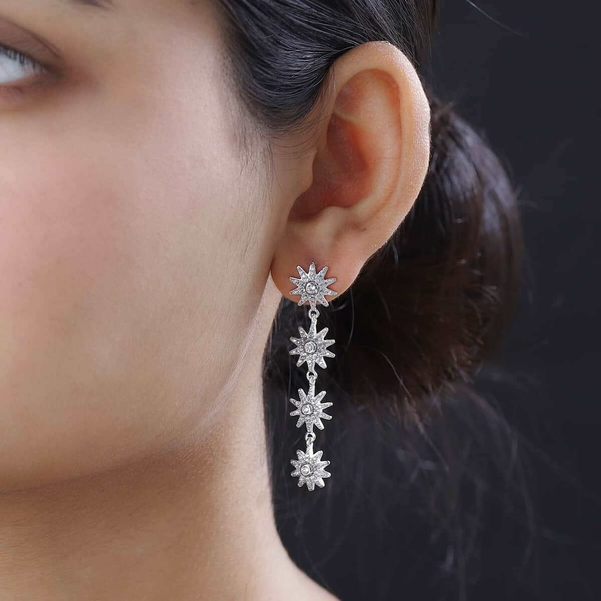White Zircon Celestiial Suns Floral Drop Earrings in Platinum Over Sterling Silver 2.85 ctw image number 2