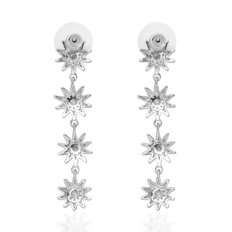 White Zircon Celestiial Suns Floral Drop Earrings in Platinum Over Sterling Silver 2.85 ctw