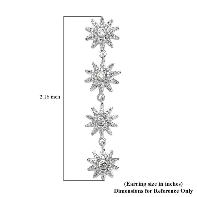 White Zircon Celestiial Suns Floral Drop Earrings in Platinum Over Sterling Silver 2.85 ctw