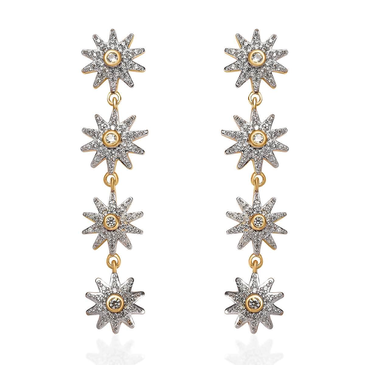White Zircon Celestiial Suns Floral Drop Earrings in Vermeil Yellow Gold Over Sterling Silver 2.85 ctw image number 0