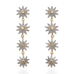 White Zircon Celestiial Suns Floral Drop Earrings in Vermeil Yellow Gold Over Sterling Silver 2.85 ctw