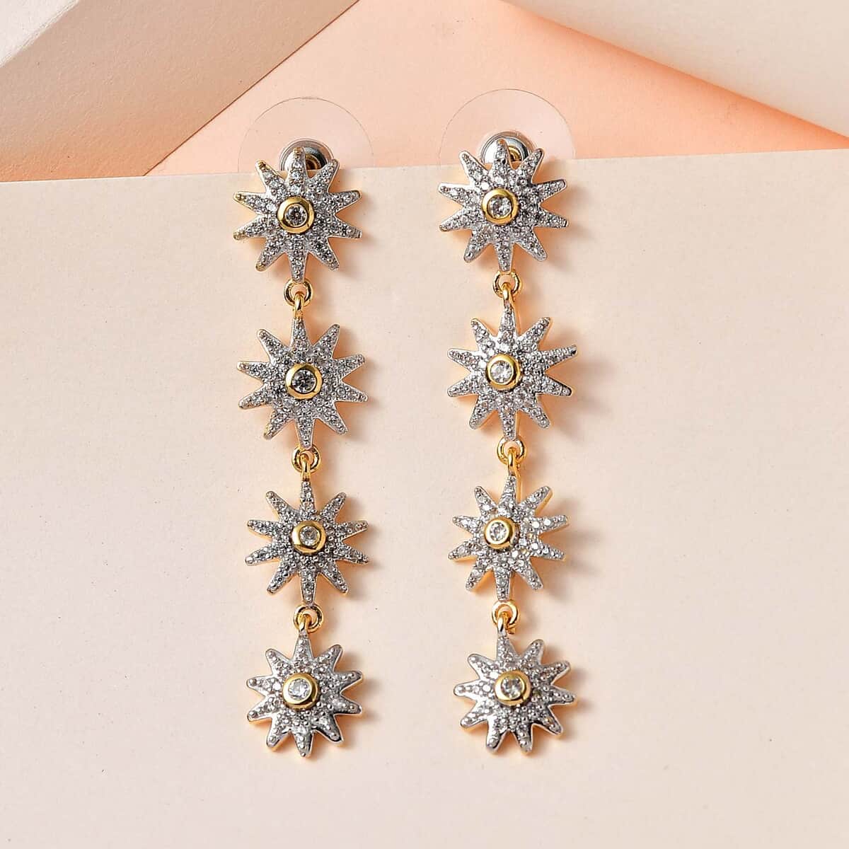 White Zircon Celestiial Suns Floral Drop Earrings in Vermeil Yellow Gold Over Sterling Silver 2.85 ctw image number 1