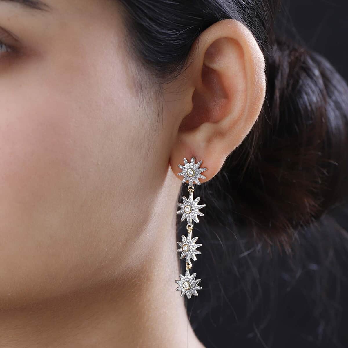 White Zircon Celestiial Suns Floral Drop Earrings in Vermeil Yellow Gold Over Sterling Silver 2.85 ctw image number 2