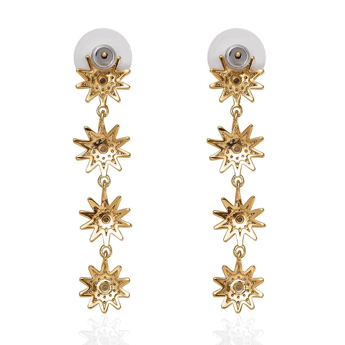 White Zircon Celestiial Suns Floral Drop Earrings in Vermeil Yellow Gold Over Sterling Silver 2.85 ctw image number 3