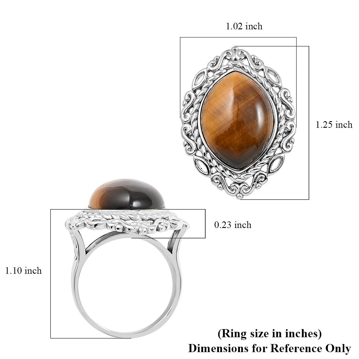 Tiger's Eye Solitaire Ring in Rhodium Over Sterling Silver (Size 10.0) 18.50 ctw