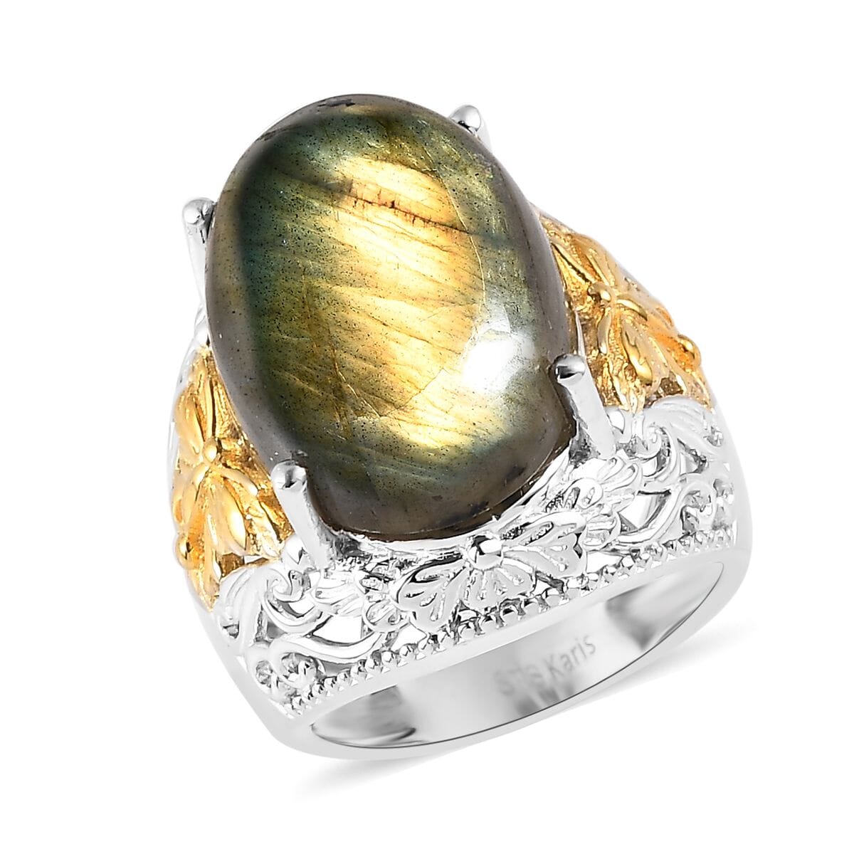 Karis Malagasy Labradorite Solitaire Ring in 18K YG Plated and Platinum Bond 13.60 ctw image number 0