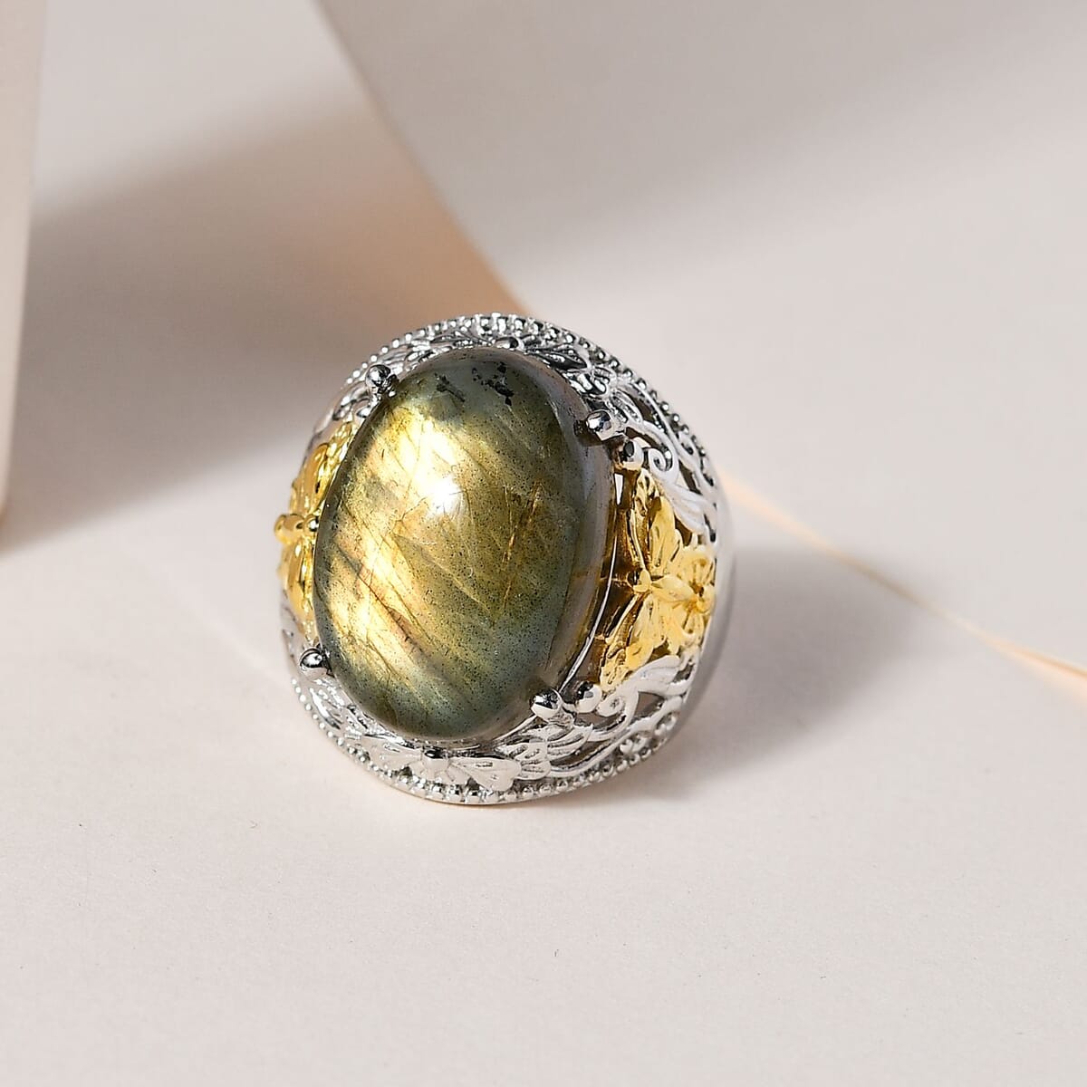 Karis Malagasy Labradorite Solitaire Ring in 18K YG Plated and Platinum Bond 13.60 ctw image number 1