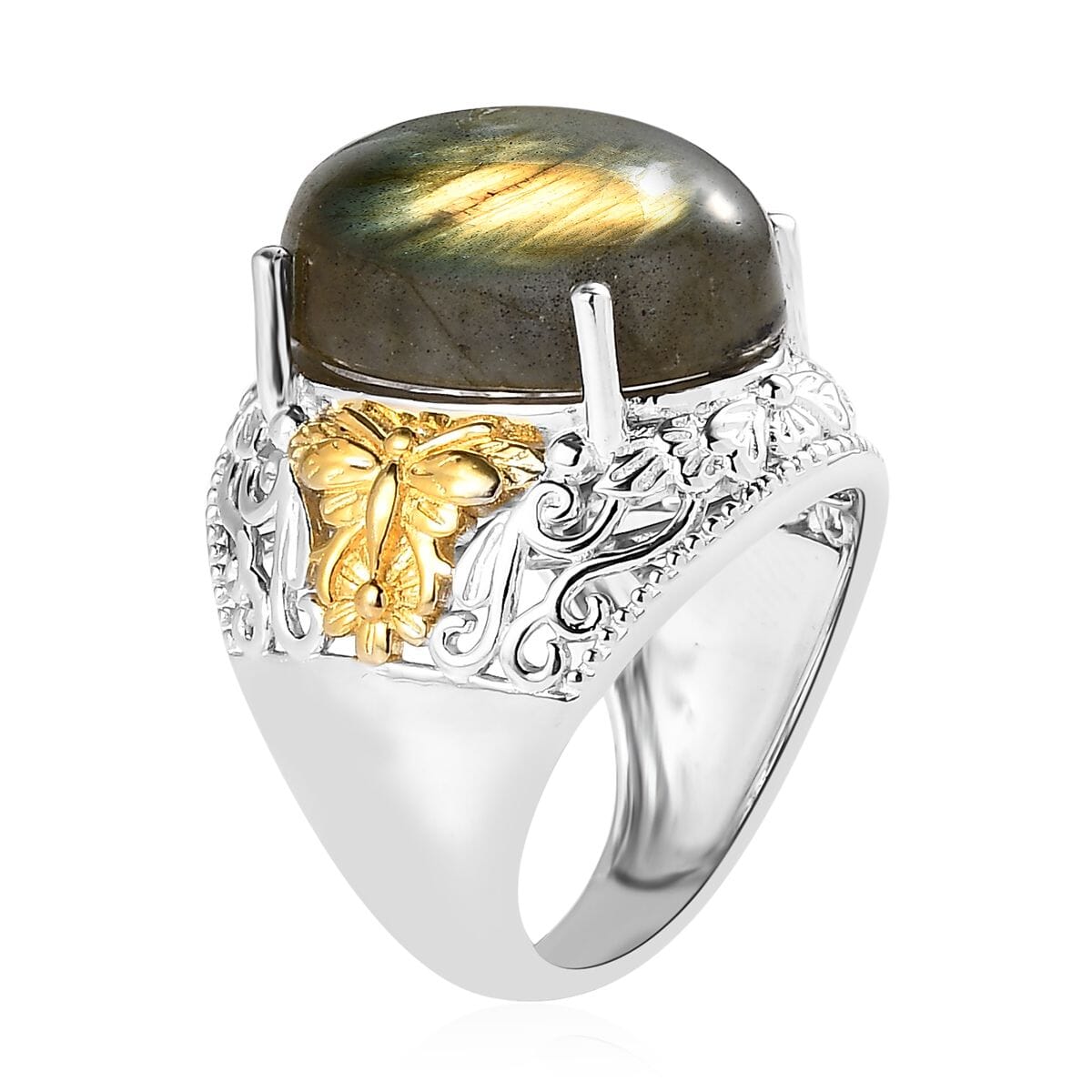 Karis Malagasy Labradorite Solitaire Ring in 18K YG Plated and Platinum Bond 13.60 ctw image number 3