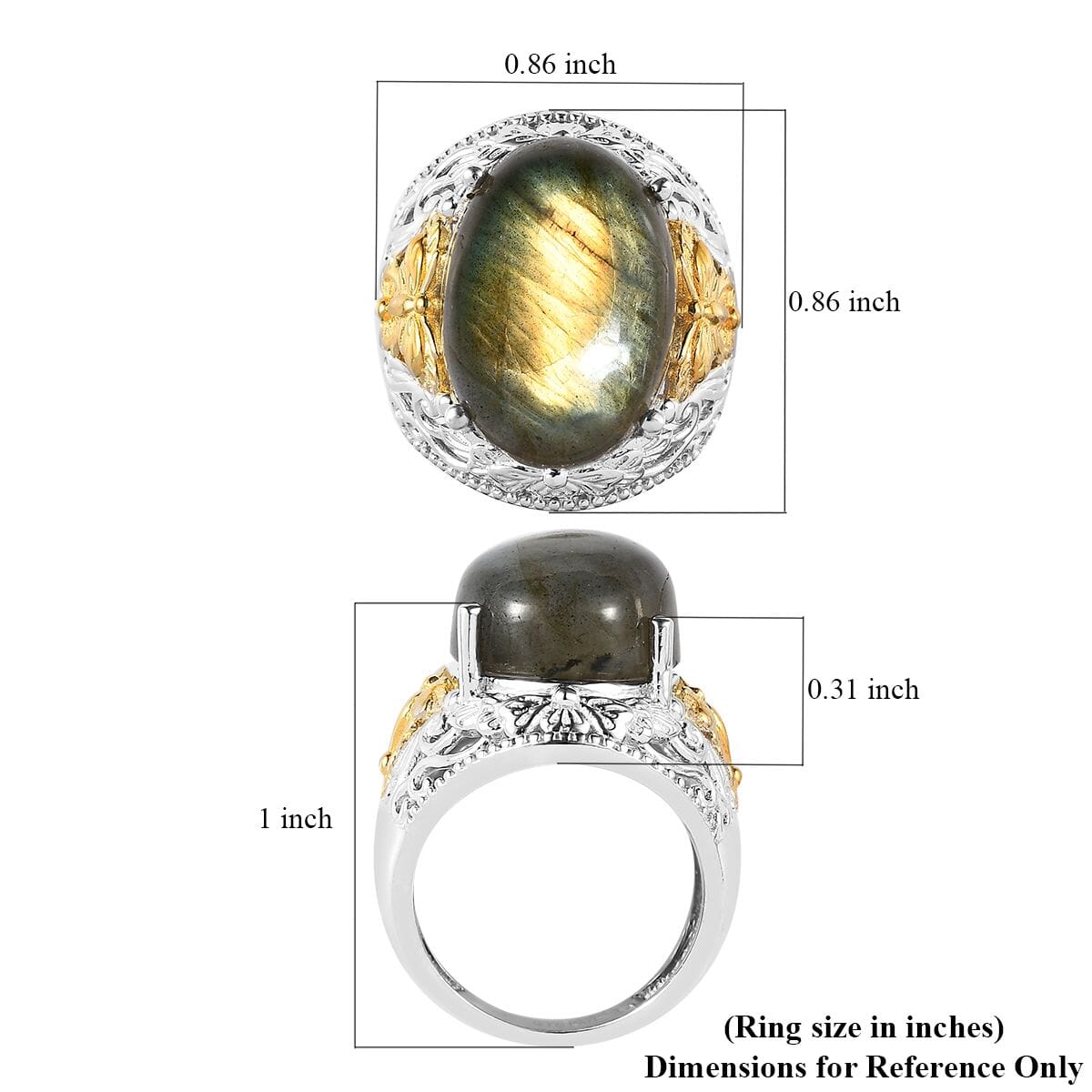 Karis Malagasy Labradorite Solitaire Ring in 18K YG Plated and Platinum Bond 13.60 ctw image number 5
