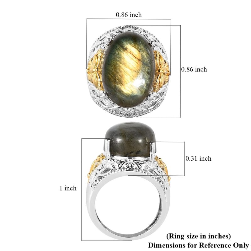 Karis Malagasy Labradorite Solitaire Ring in 18K YG Plated and Platinum Bond (Size 10.0) 11.00 ctw