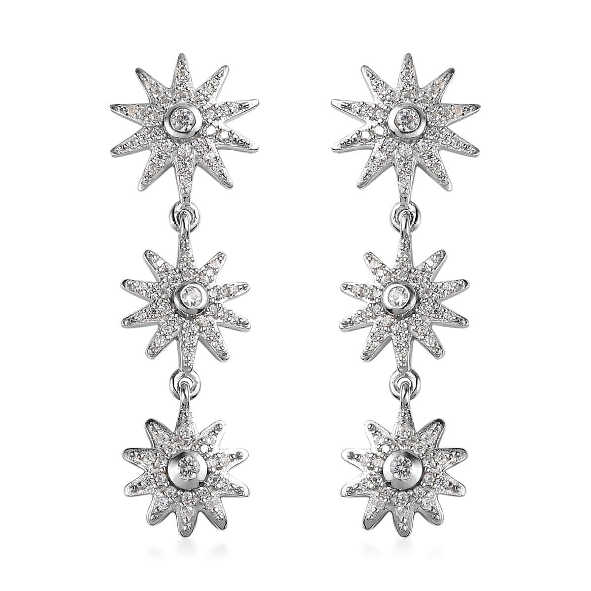 White Zircon Celestial Suns Drop Earrings in Platinum Over Sterling Silver 1.25 ctw image number 0