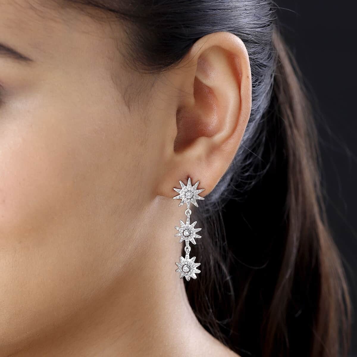 White Zircon Celestial Suns Drop Earrings in Platinum Over Sterling Silver 1.25 ctw image number 2