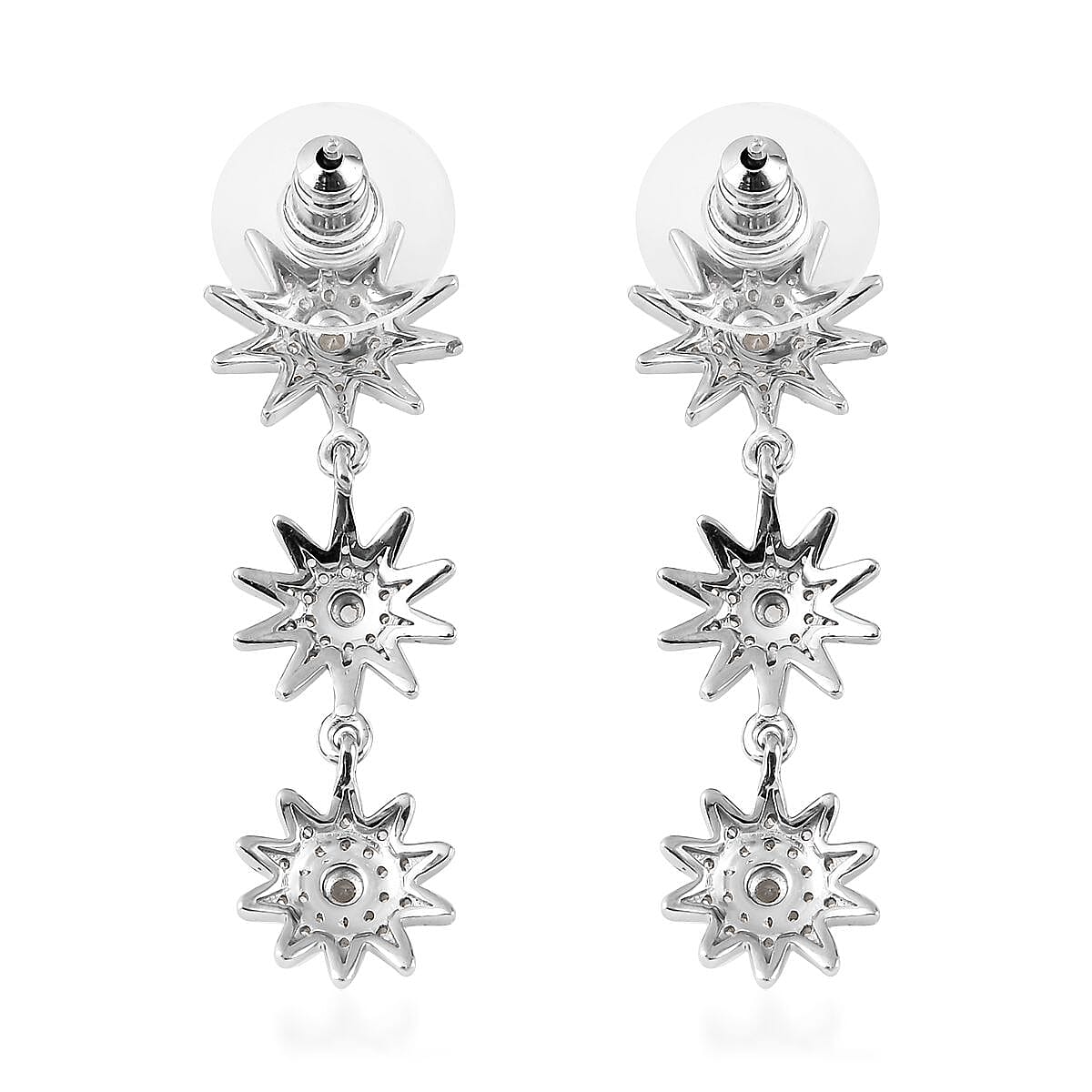White Zircon Celestial Suns Drop Earrings in Platinum Over Sterling Silver 1.25 ctw