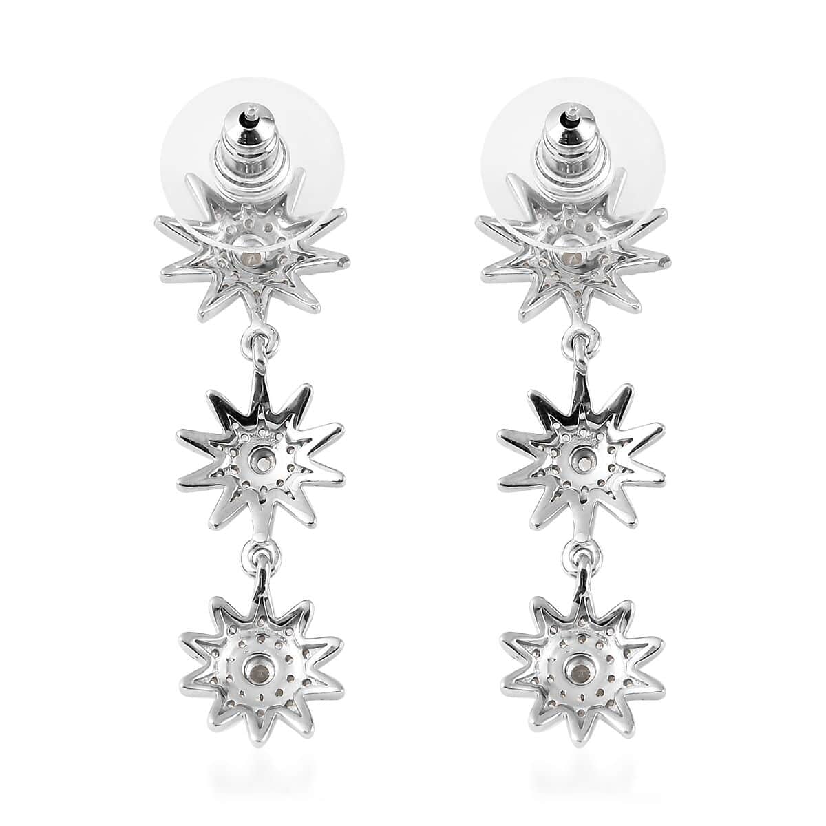 White Zircon Celestial Suns Drop Earrings in Platinum Over Sterling Silver 1.25 ctw image number 3