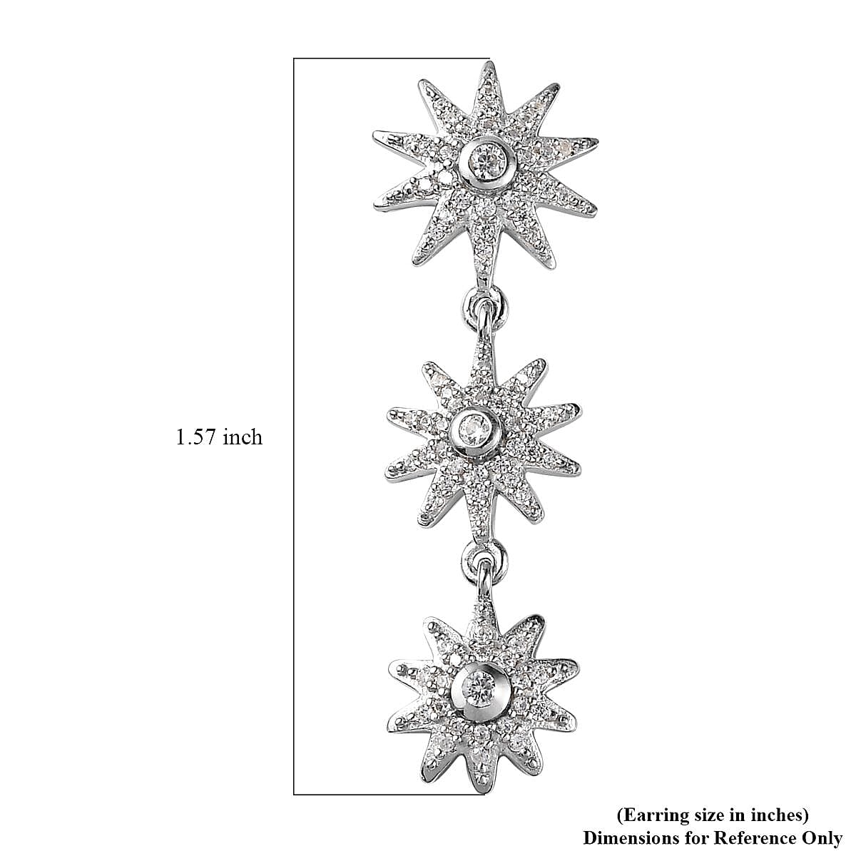 White Zircon Celestial Suns Drop Earrings in Platinum Over Sterling Silver 1.25 ctw