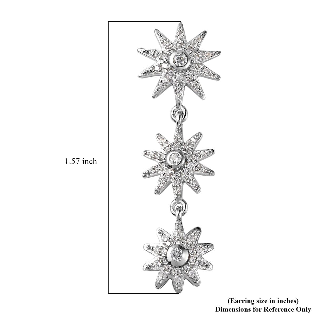 White Zircon Celestial Suns Drop Earrings in Platinum Over Sterling Silver 1.25 ctw image number 4