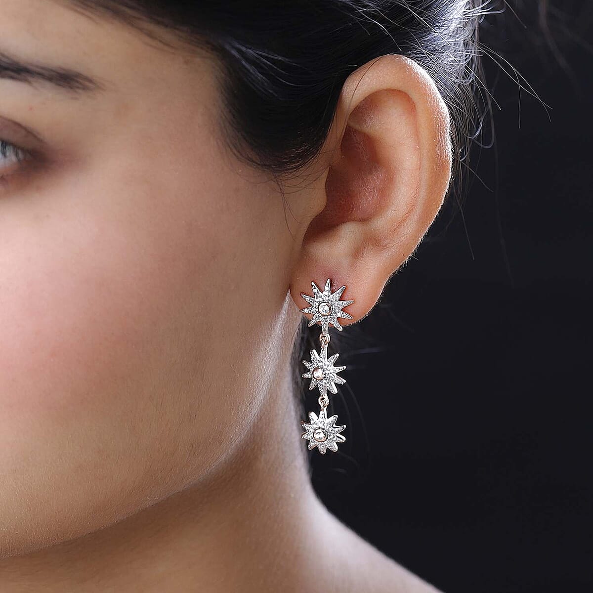 White Zircon Celestiial Suns Drop Earrings in Vermeil RG Over Sterling Silver 1.30 ctw image number 2