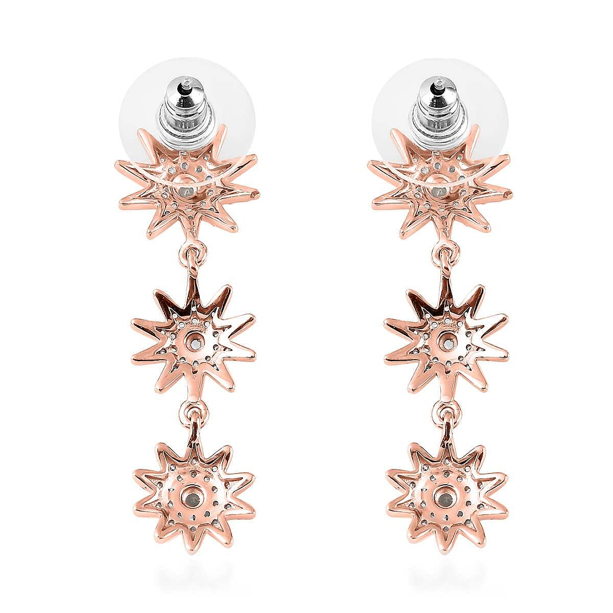 White Zircon Celestiial Suns Drop Earrings in Vermeil RG Over Sterling Silver 1.30 ctw image number 3