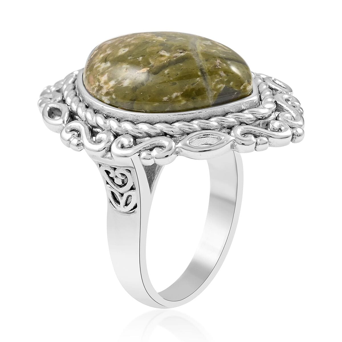 Unakite Solitaire Ring in Rhodium Over Sterling Silver (Size 7.0) 21.00 ctw image number 3