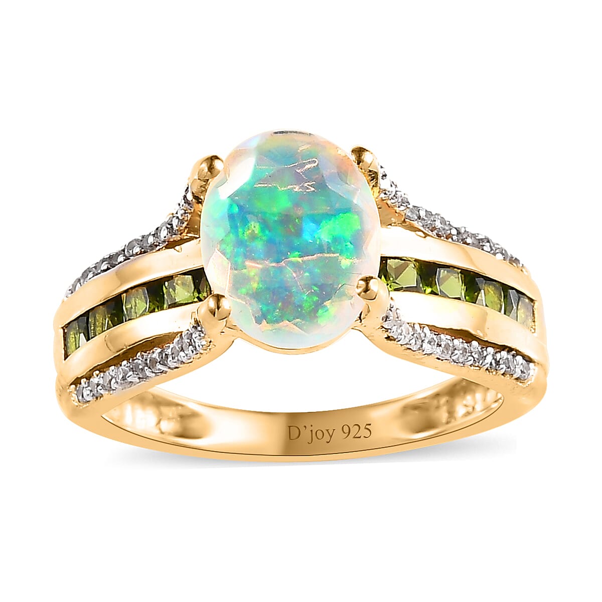 AAA Ethiopian Welo Opal and Multi Gemstone Bridge Ring in Vermeil Yellow Gold Over Sterling Silver 2.00 ctw image number 0