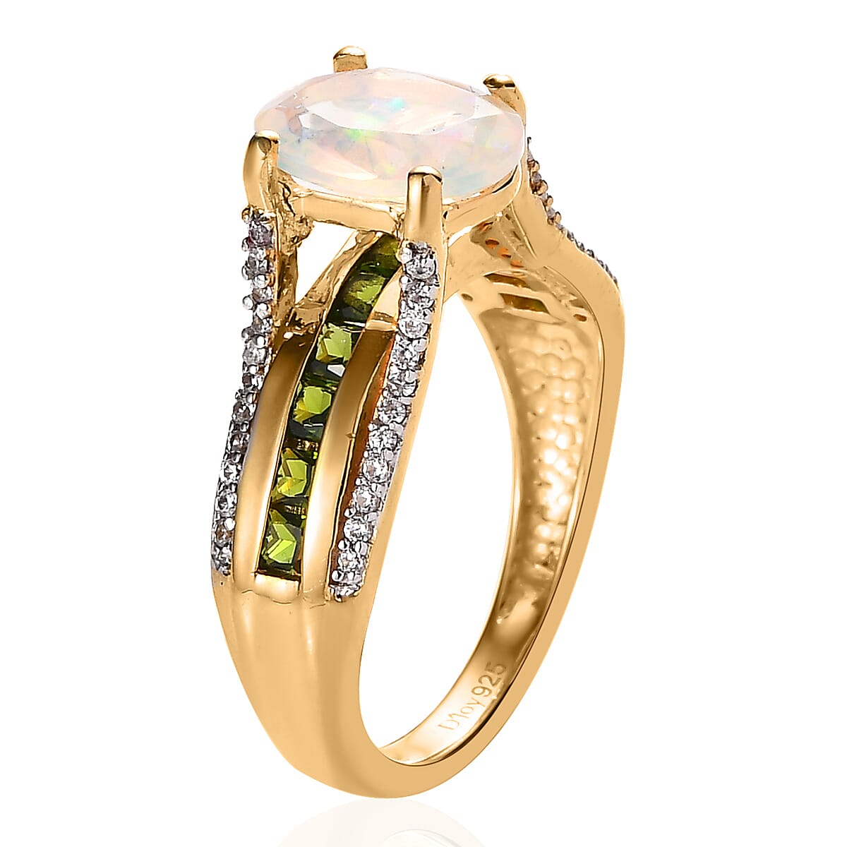 AAA Ethiopian Welo Opal and Multi Gemstone Bridge Ring in Vermeil Yellow Gold Over Sterling Silver 2.00 ctw image number 4