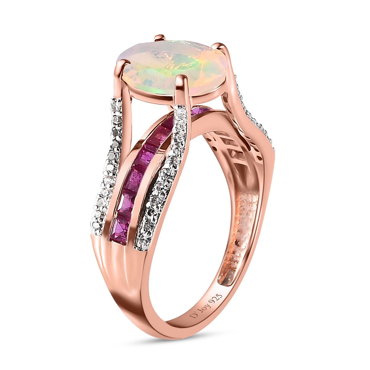 AAA Ethiopian Welo Opal and Multi Gemstone Bridge Ring in Vermeil Rose Gold Over Sterling Silver (Size 7.0) 2.35 ctw image number 4