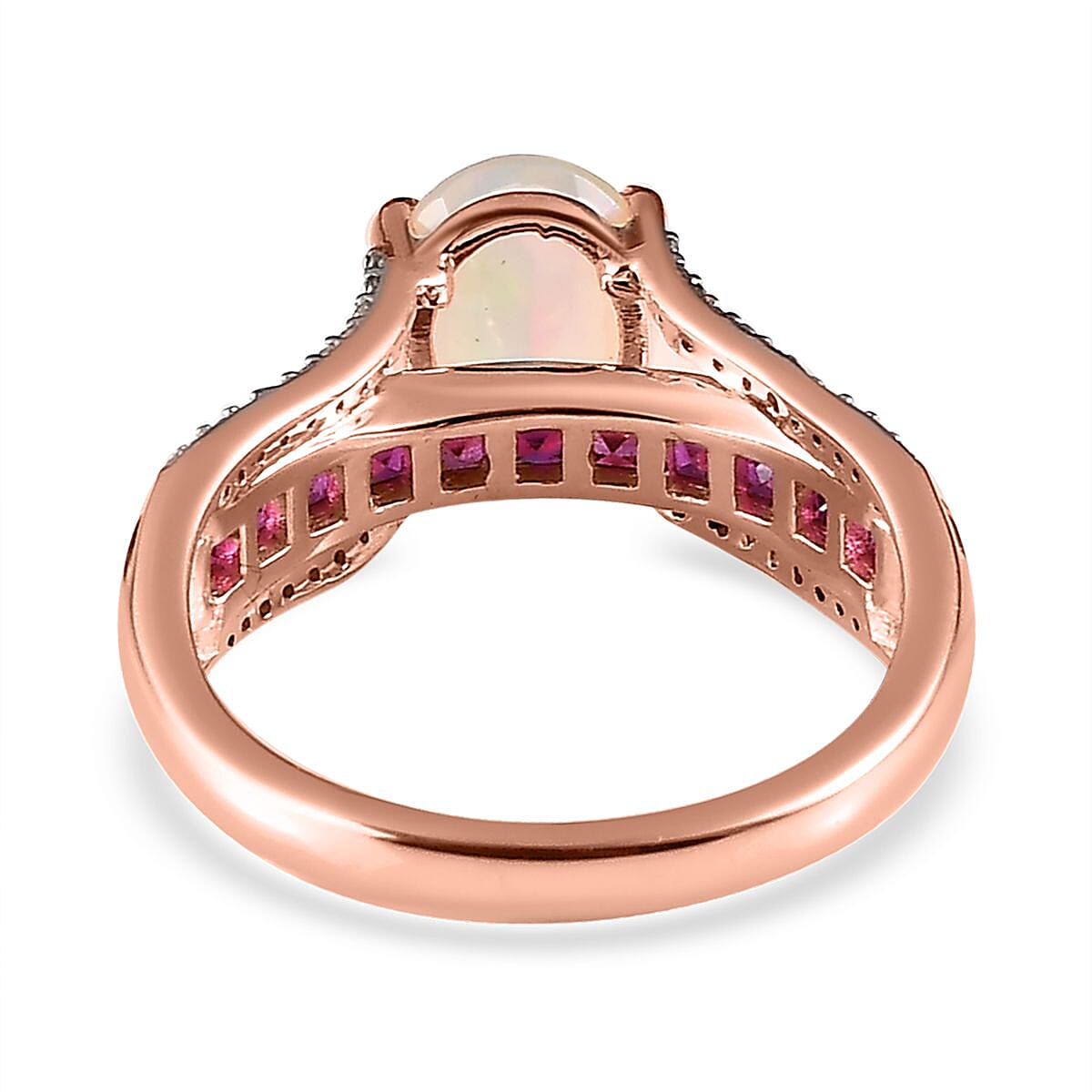 AAA Ethiopian Welo Opal and Multi Gemstone Bridge Ring in Vermeil Rose Gold Over Sterling Silver (Size 7.0) 2.35 ctw image number 5