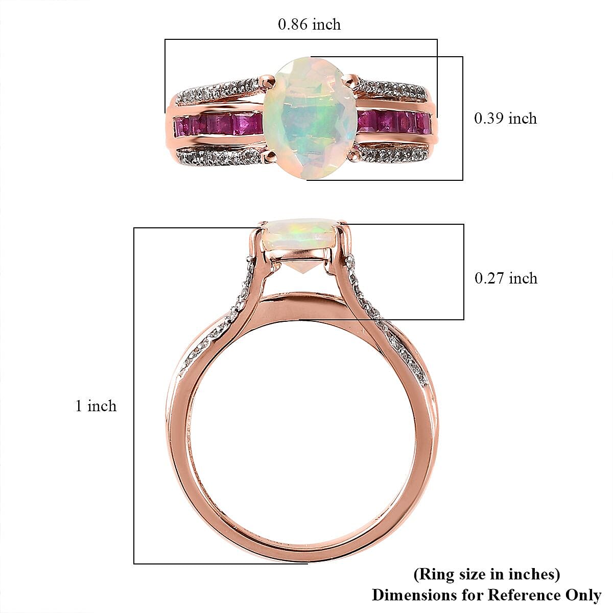 AAA Ethiopian Welo Opal and Multi Gemstone Bridge Ring in Vermeil Rose Gold Over Sterling Silver (Size 7.0) 2.35 ctw image number 6